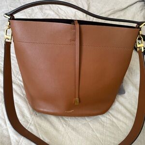 Michael Kors Everlane Brown Leather Bucket Shoulder Bag with Gold Hardware